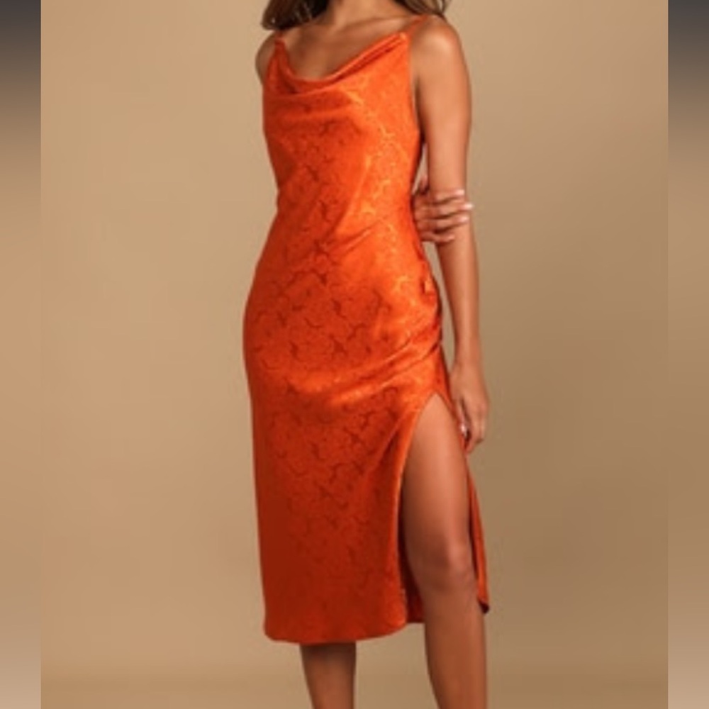 Lulus Burnt Orange Cowl Neck Slip Dress